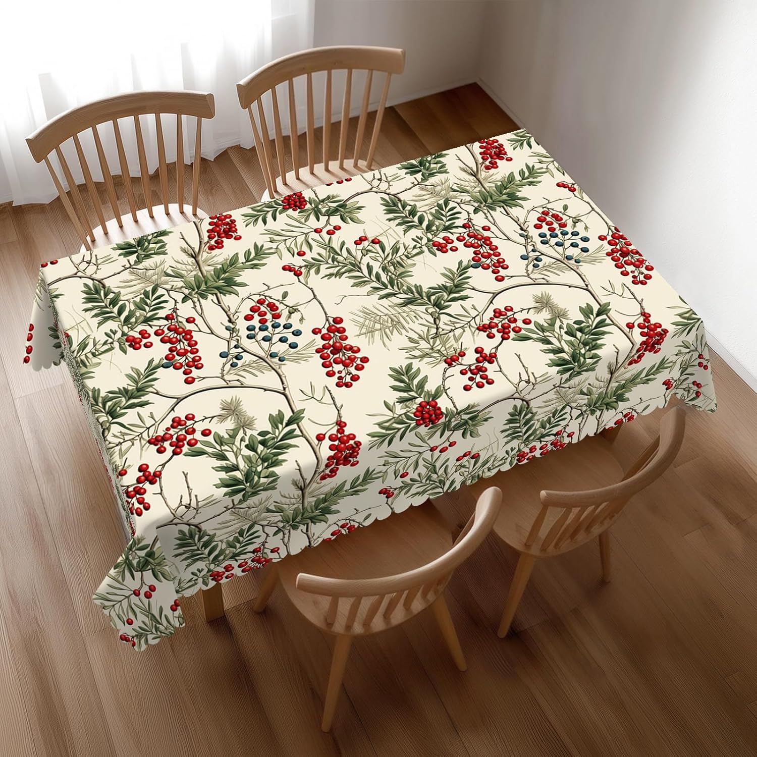 Home Textiles Premium - Suluboya Holly Berry Noel Masa Örtüsü,